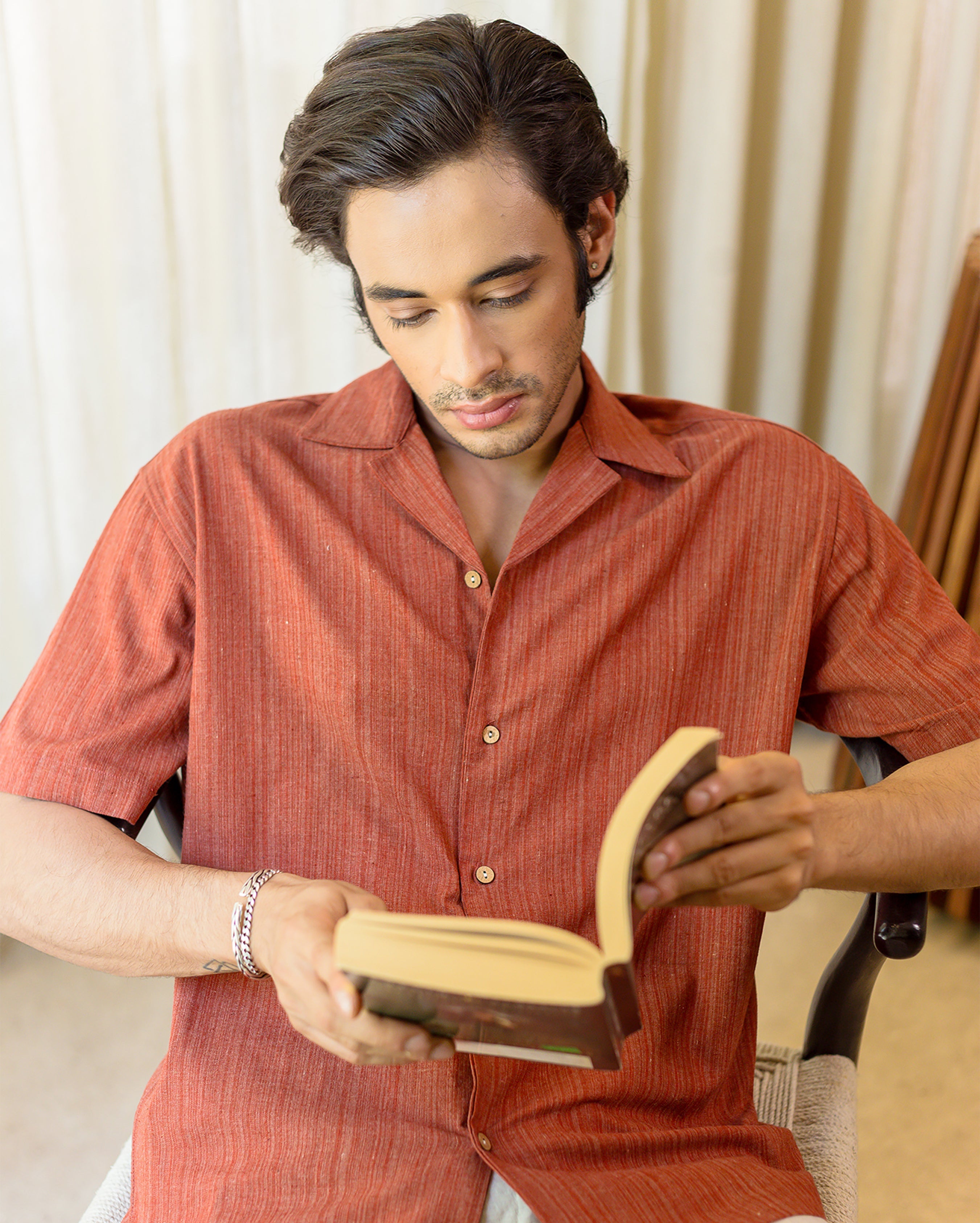 Milo Rust Orange Cotton Solid Shirt