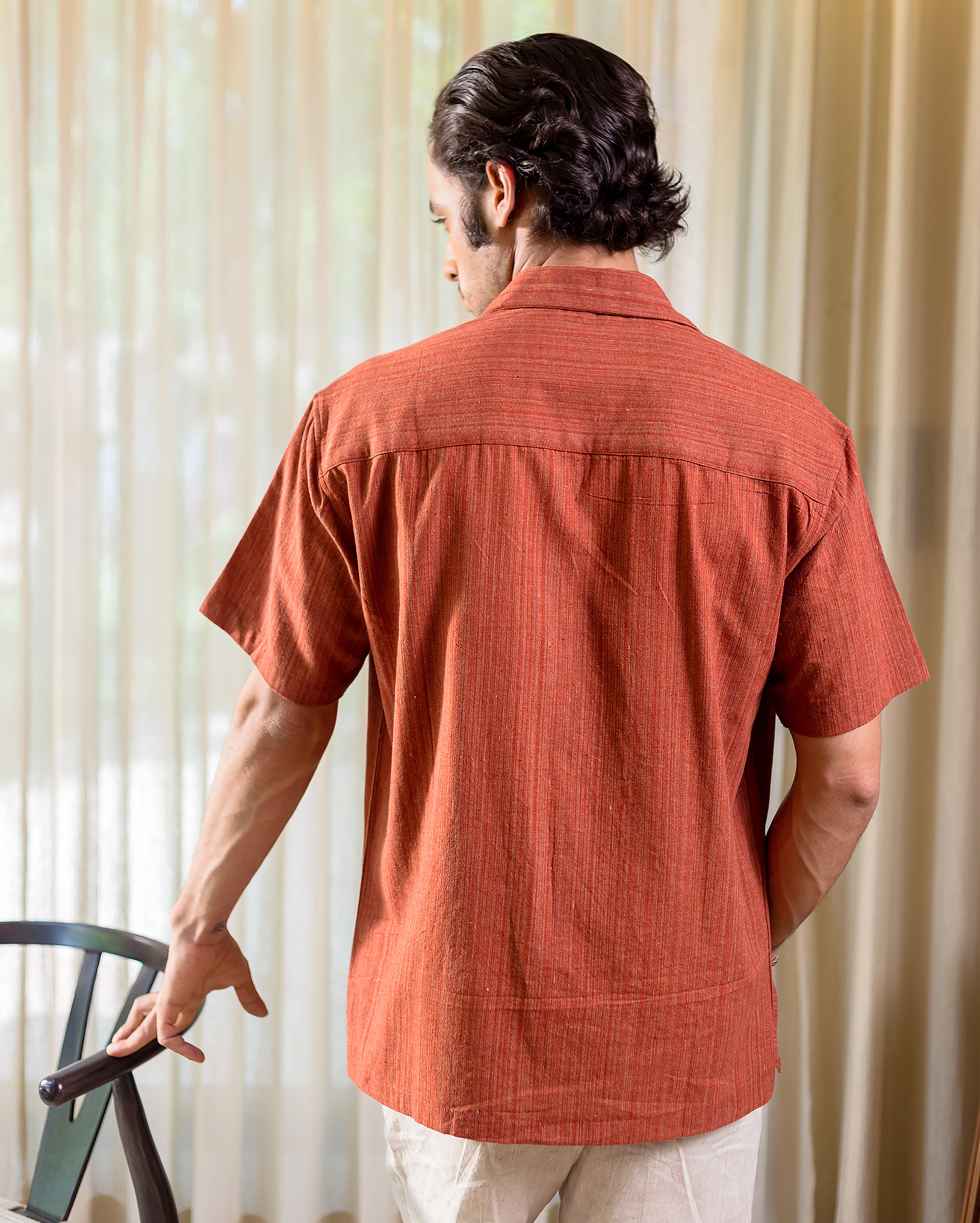 Milo Rust Orange Cotton Solid Shirt