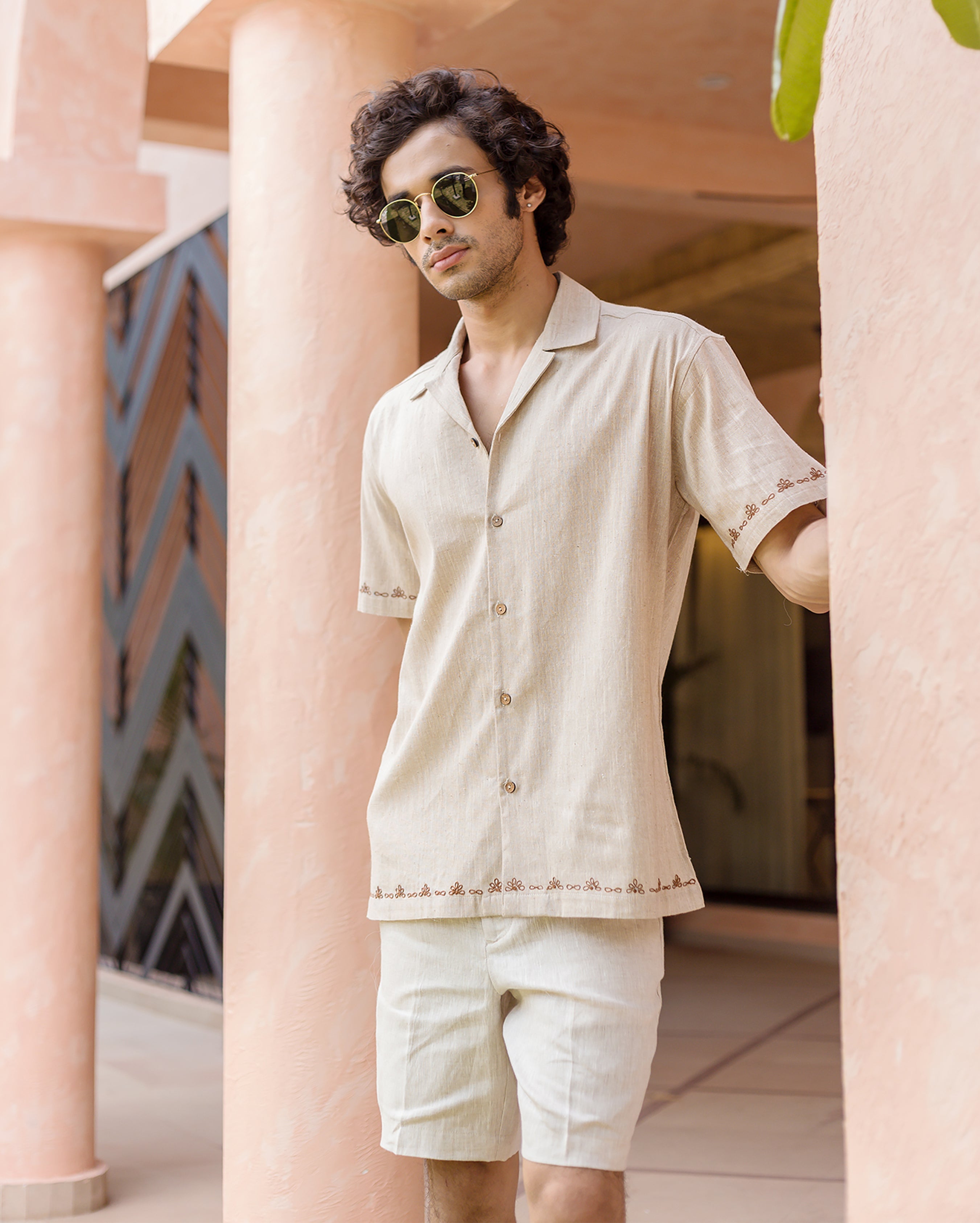 Reed Brown Embroidered Cotton Shirt