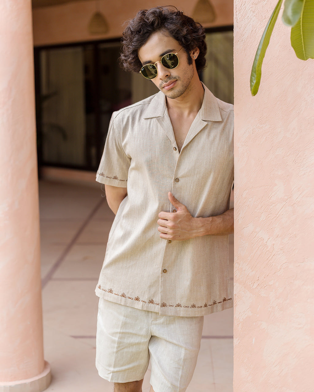 Reed Brown Embroidered Cotton Shirt