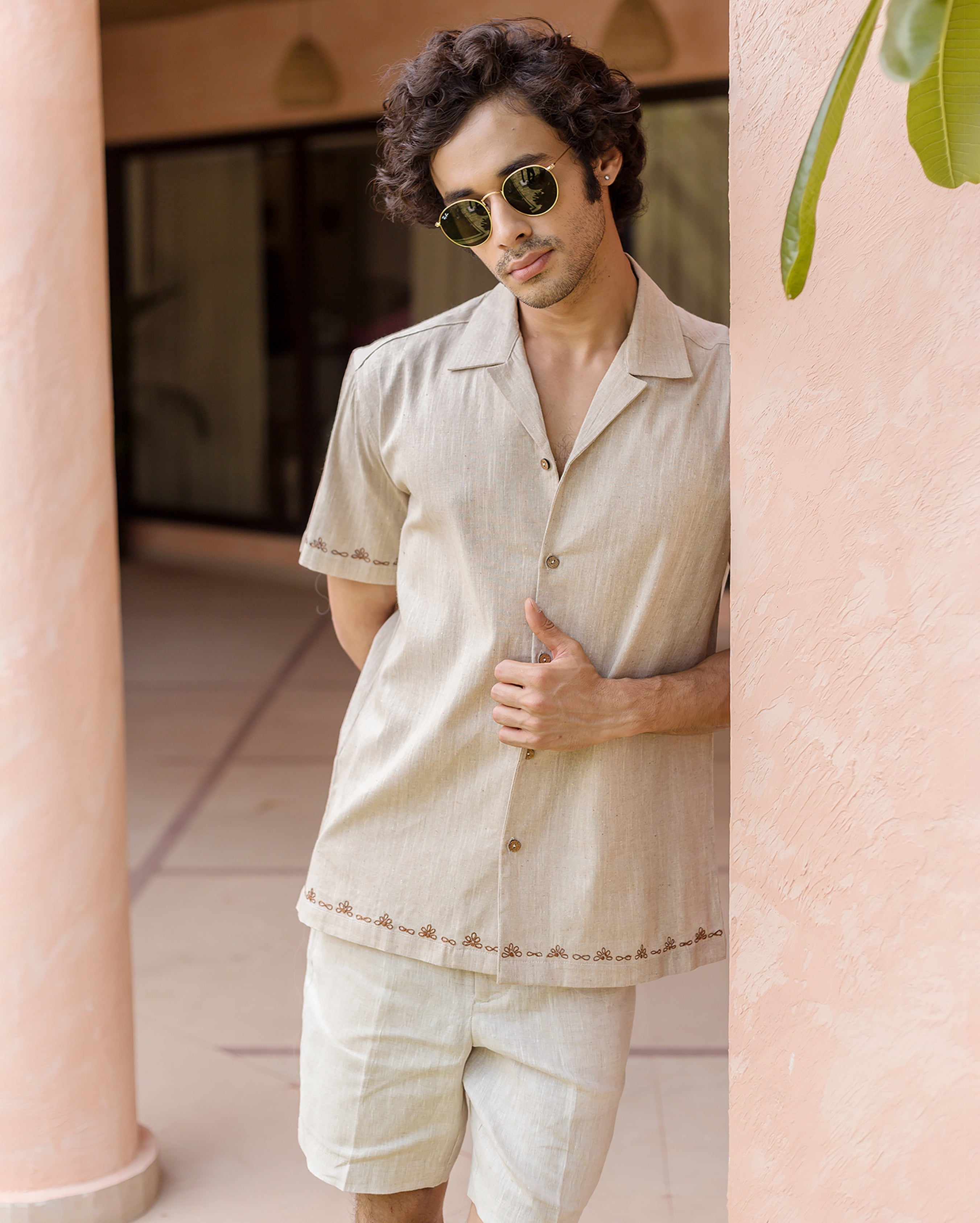 Reed Brown Embroidered Cotton Shirt
