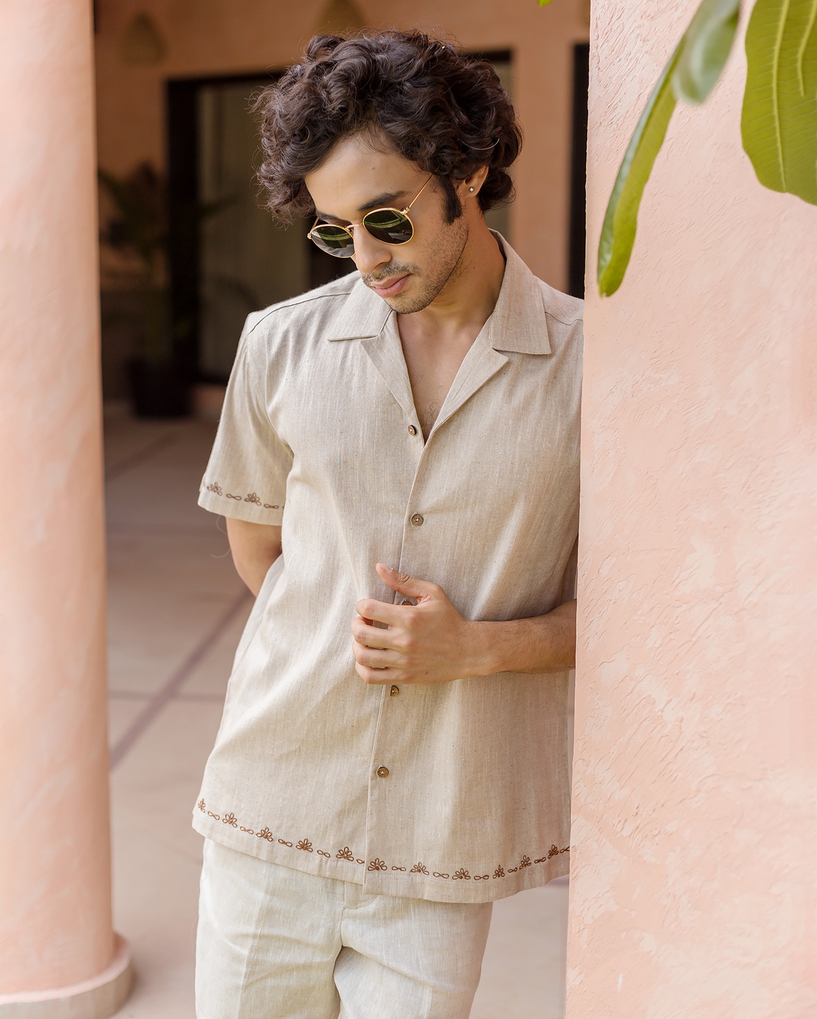 Reed Brown Embroidered Cotton Shirt