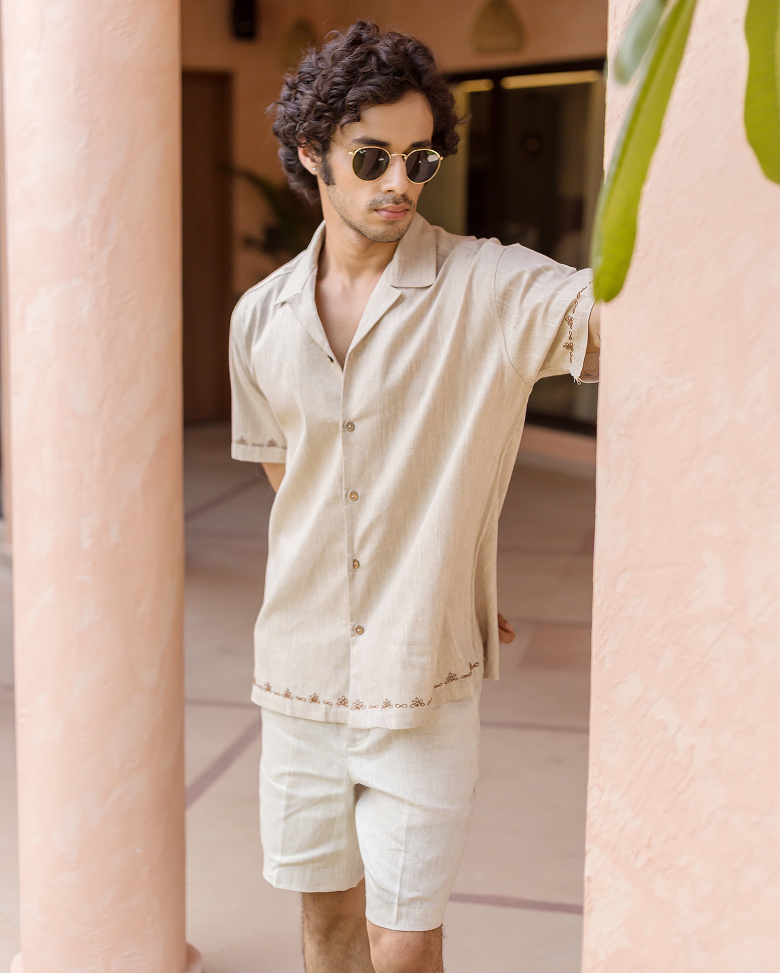 Reed Brown Embroidered Cotton Shirt
