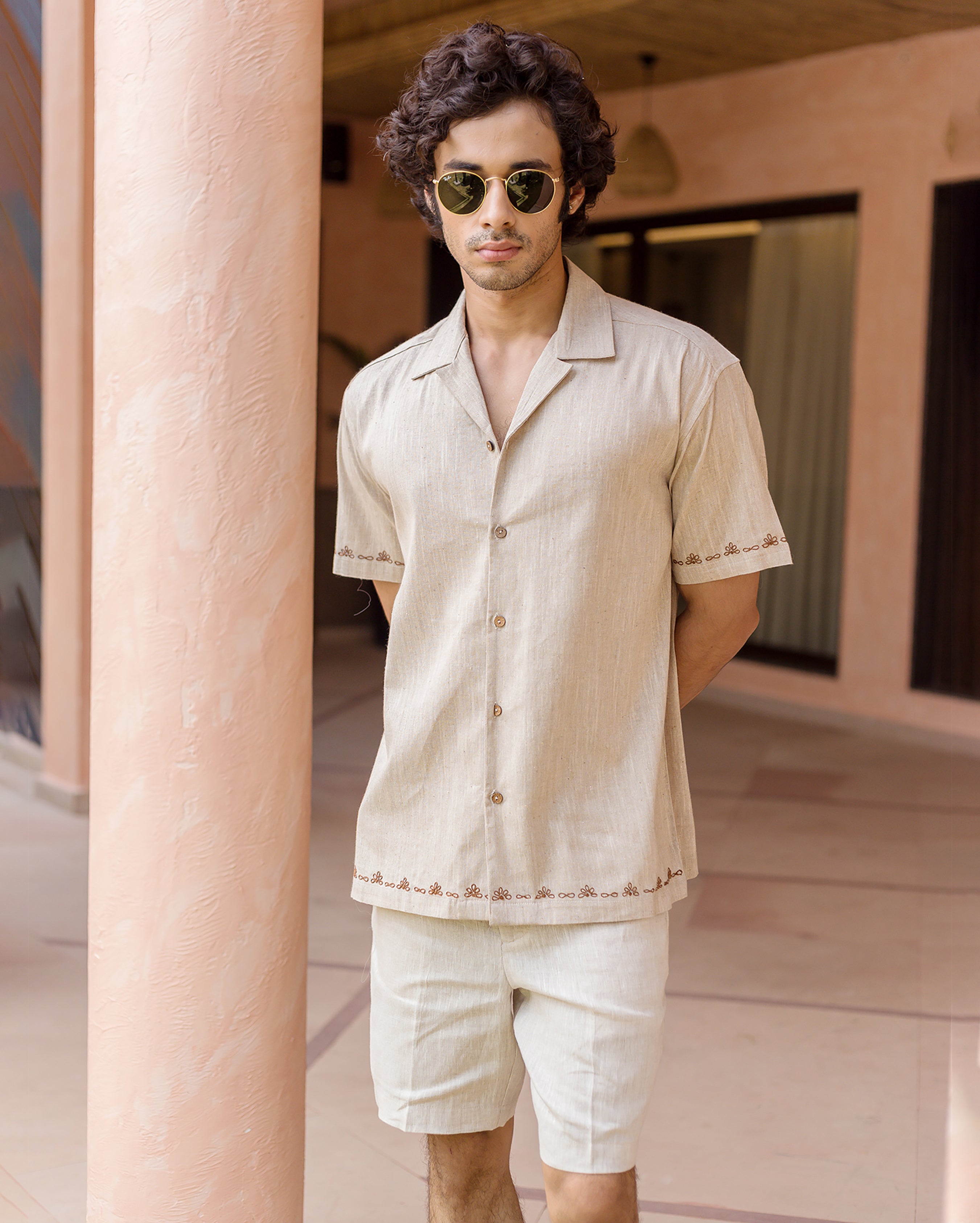 Reed Brown Embroidered Cotton Shirt