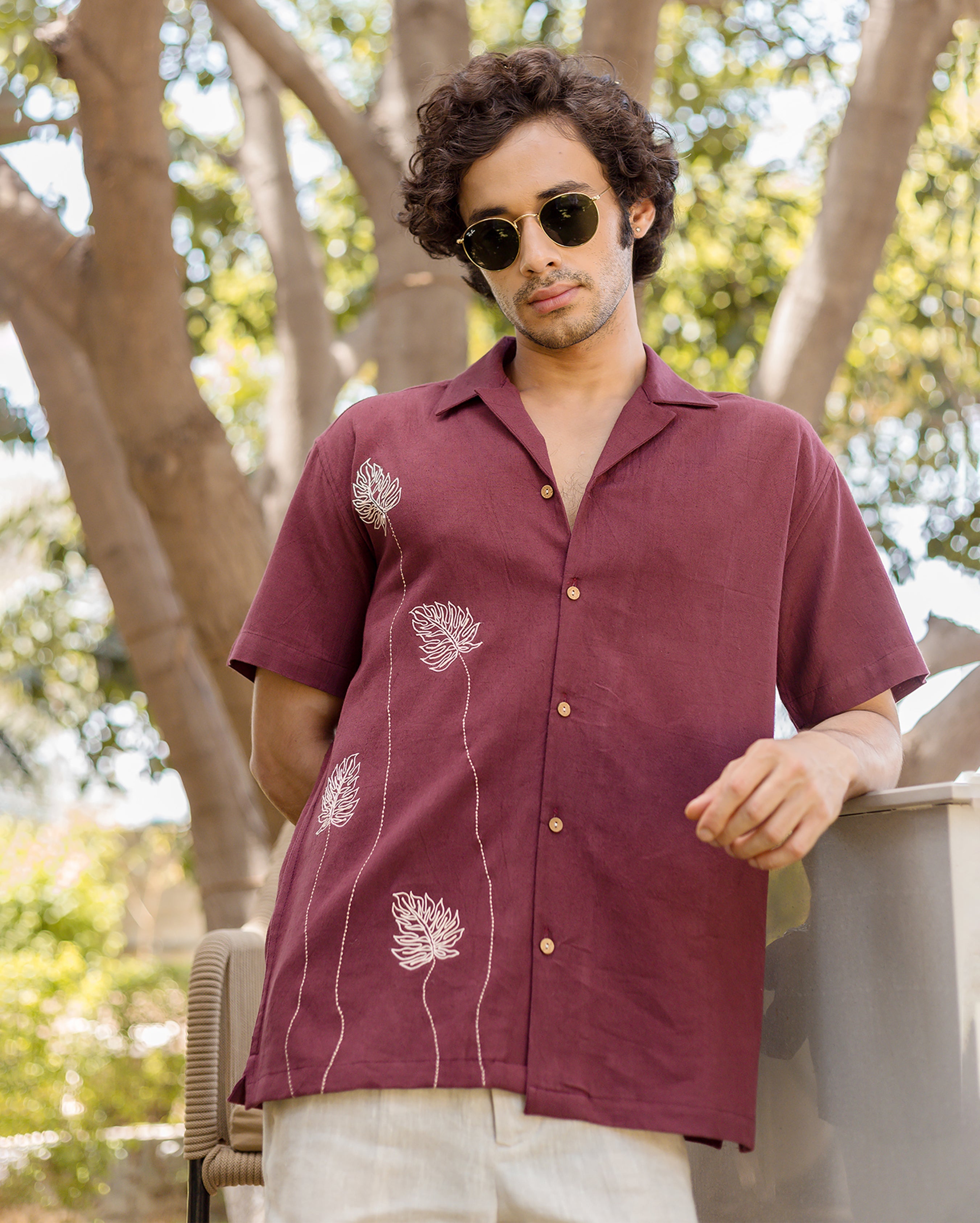 Logan Brown Embroidered Slub Shirt