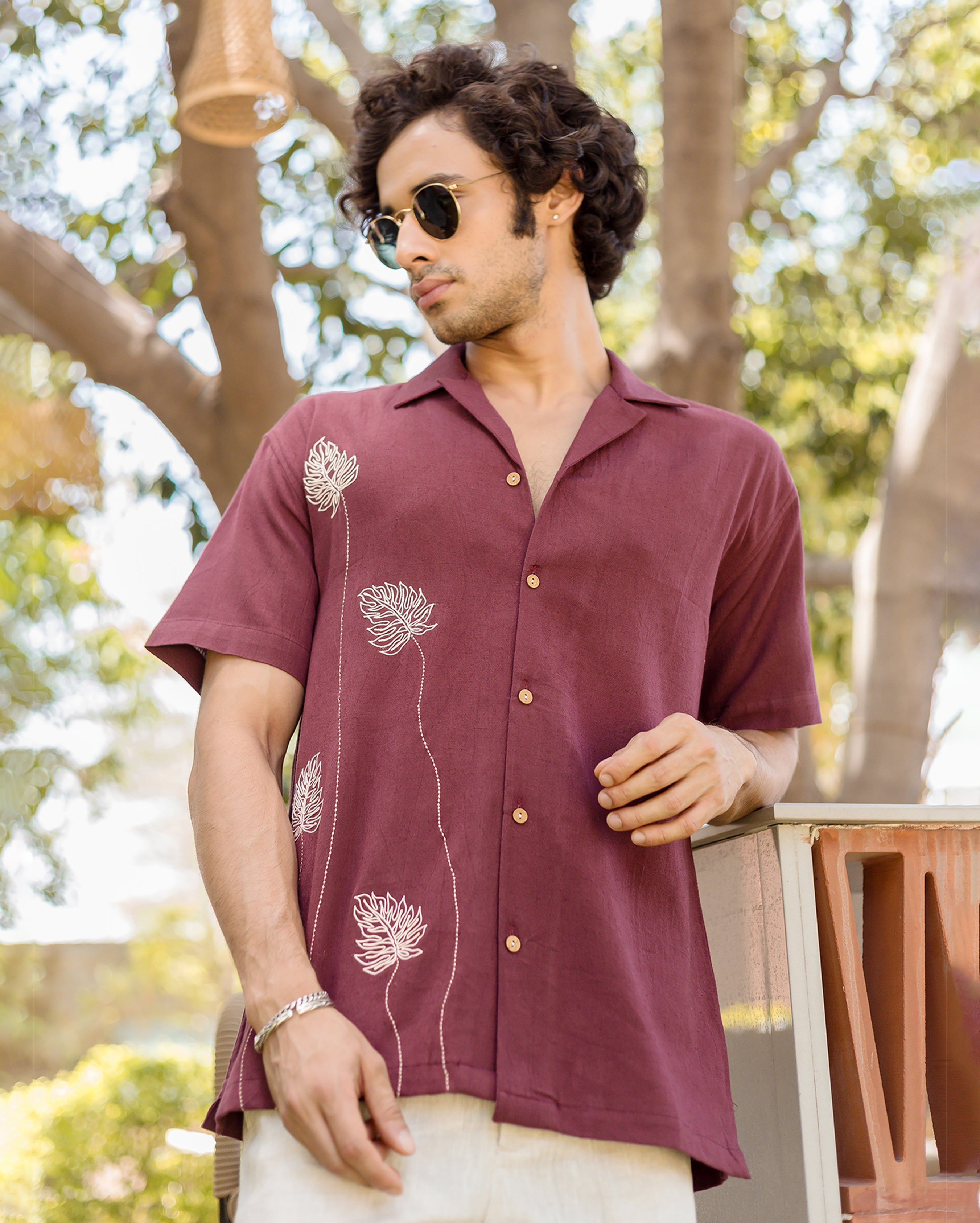 Logan Brown Embroidered Slub Shirt