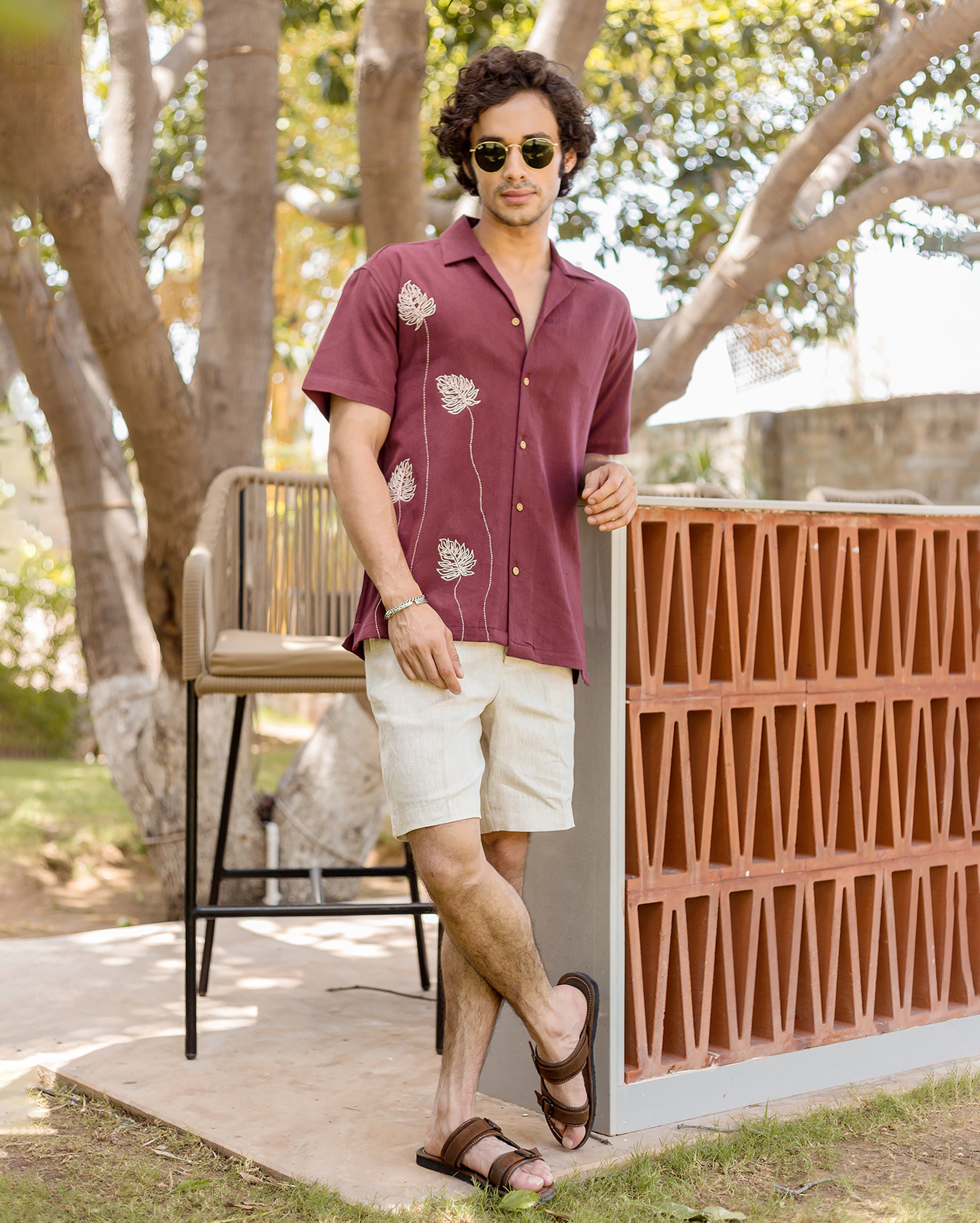 Logan Brown Embroidered Slub Shirt