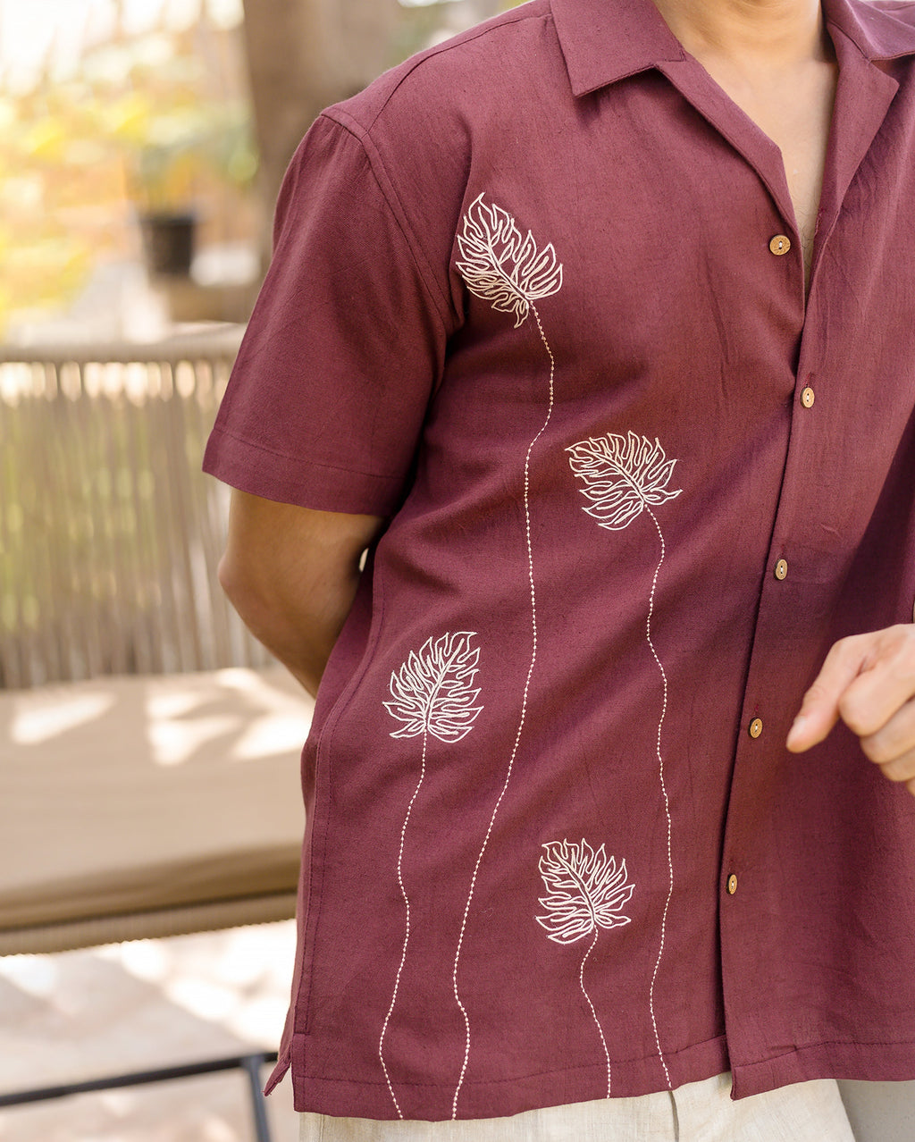 Logan Brown Embroidered Slub Shirt