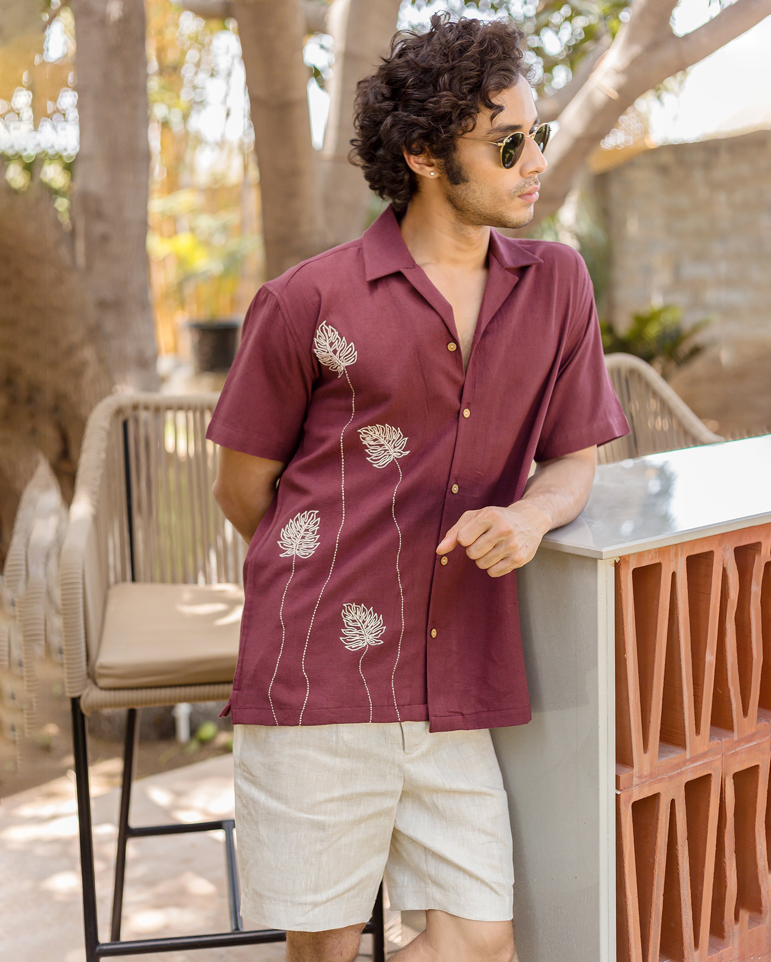 Logan Brown Embroidered Slub Shirt