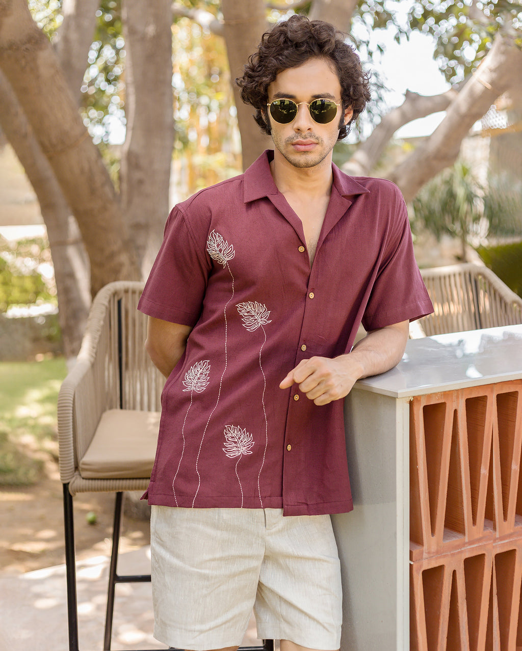 Logan Brown Embroidered Slub Shirt