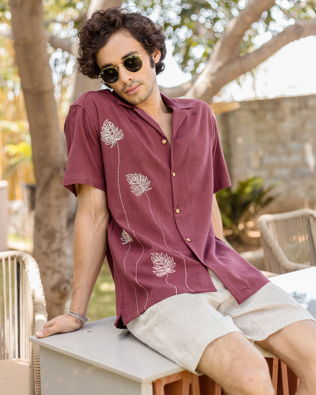 Logan Brown Embroidered Slub Shirt