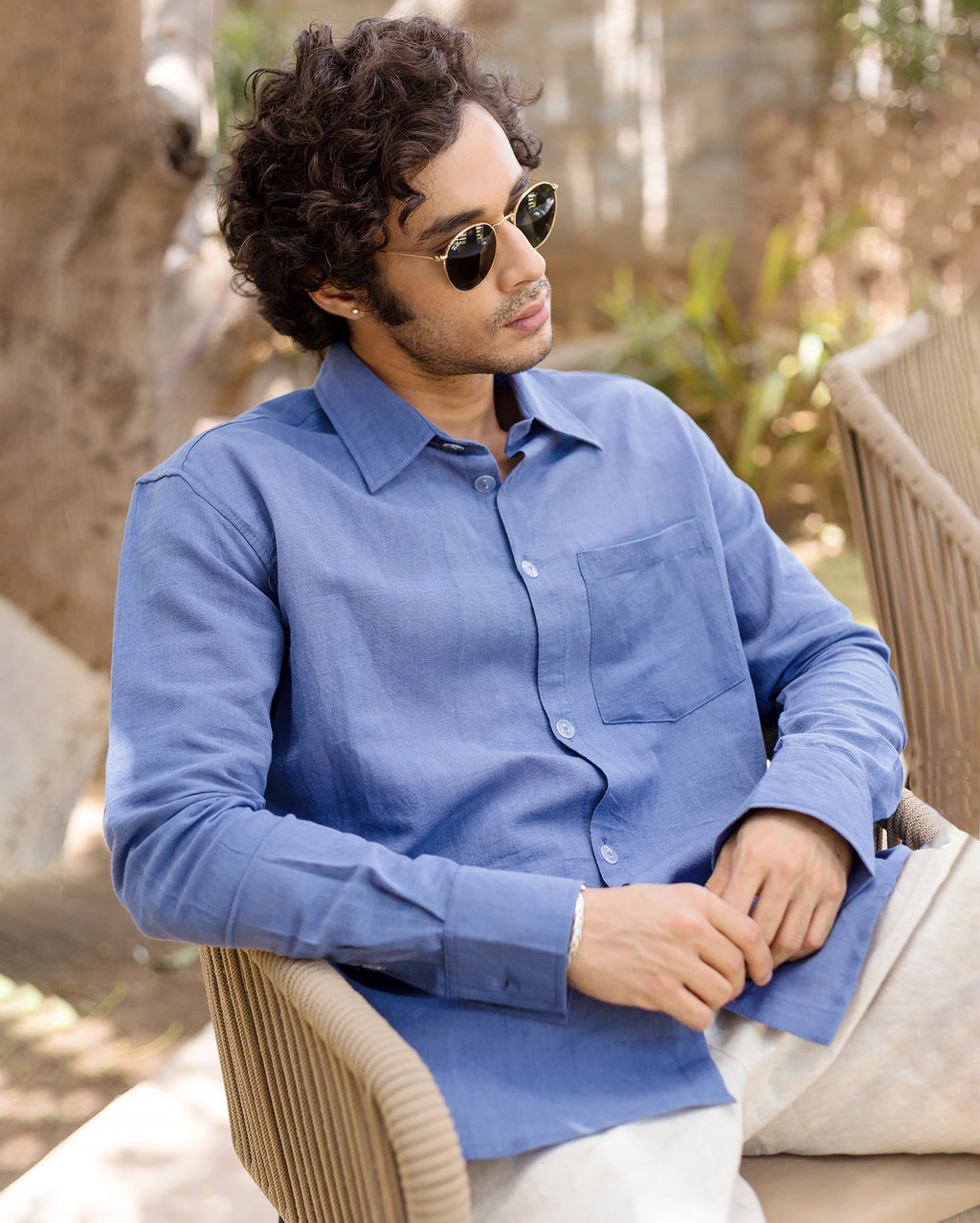 Ivy Blue Linen Solid Shirt