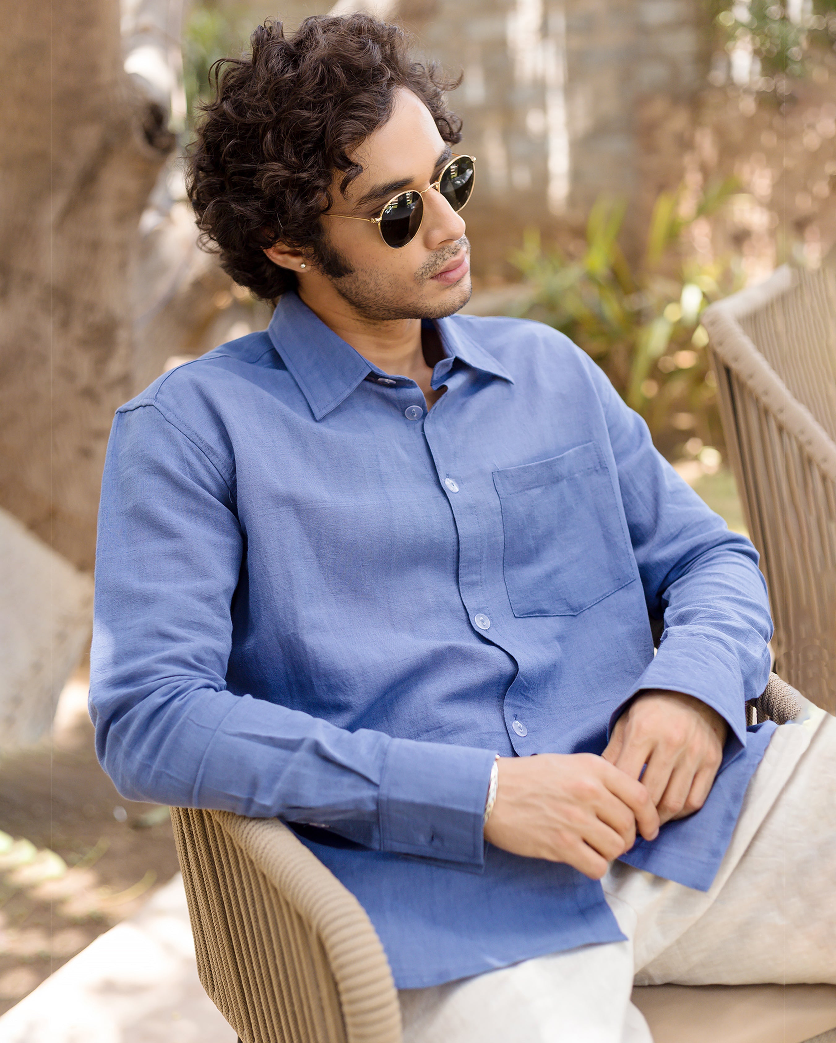 Ivy Blue Linen Solid Shirt