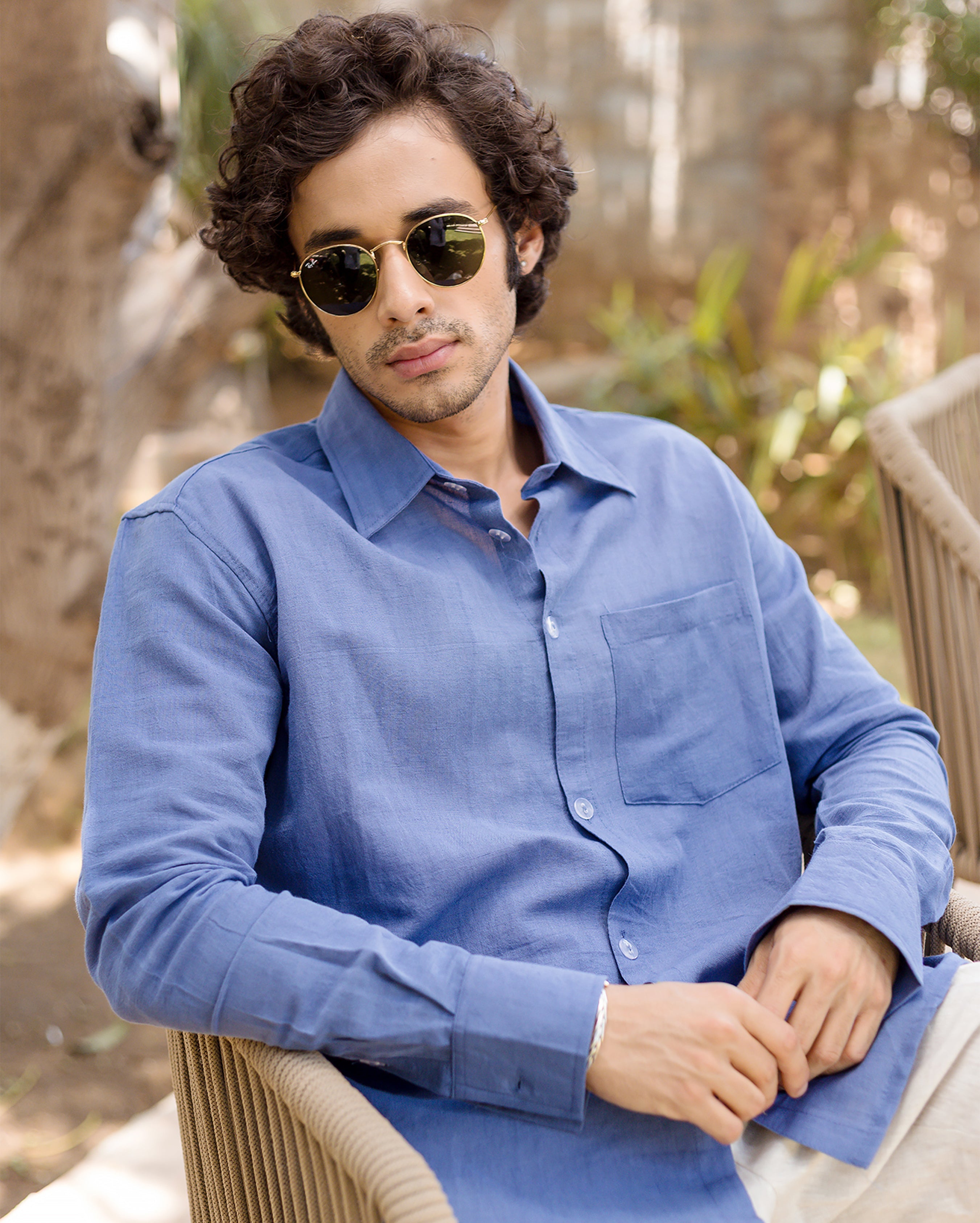 Ivy Blue Linen Solid Shirt