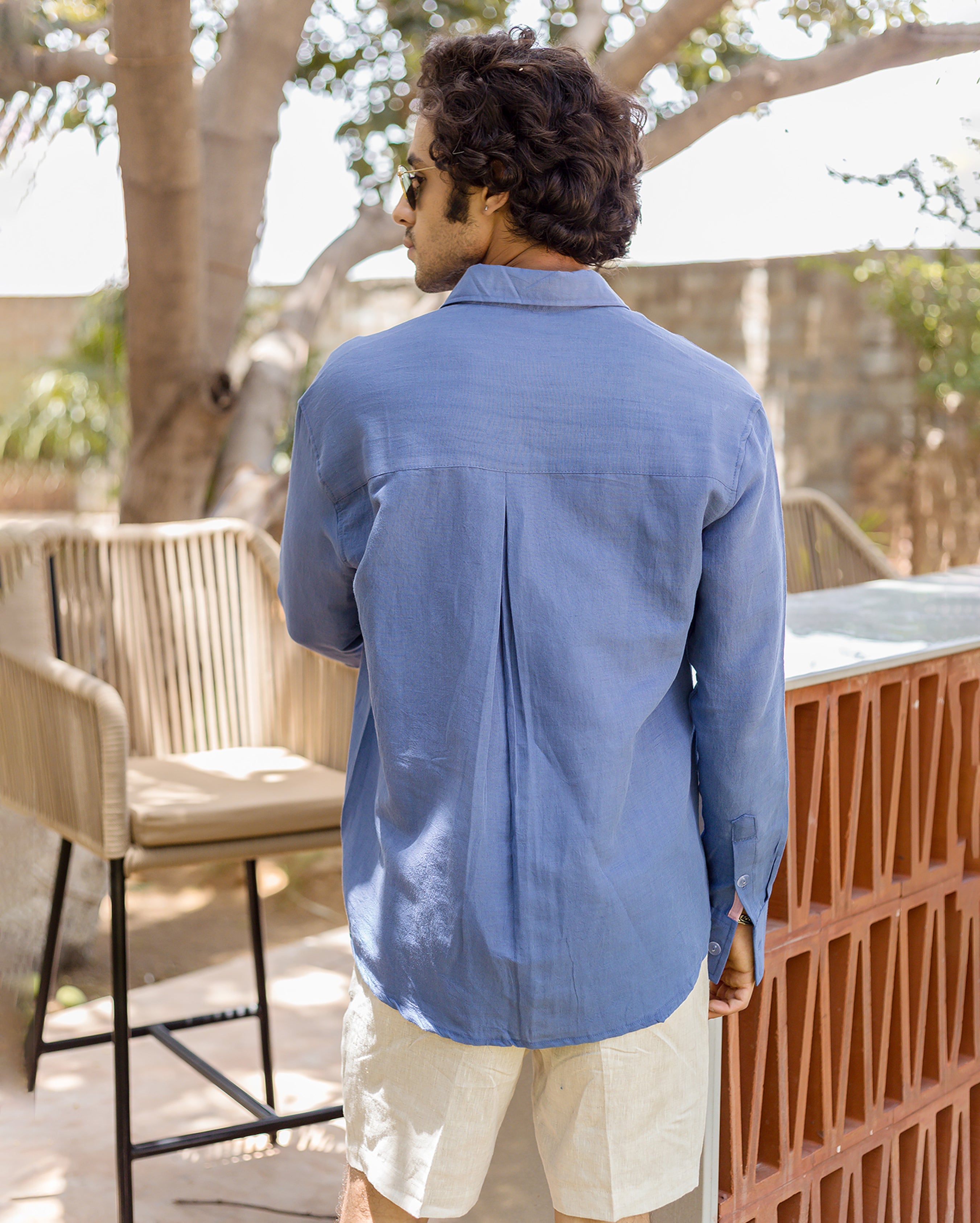 Ivy Blue Linen Solid Shirt