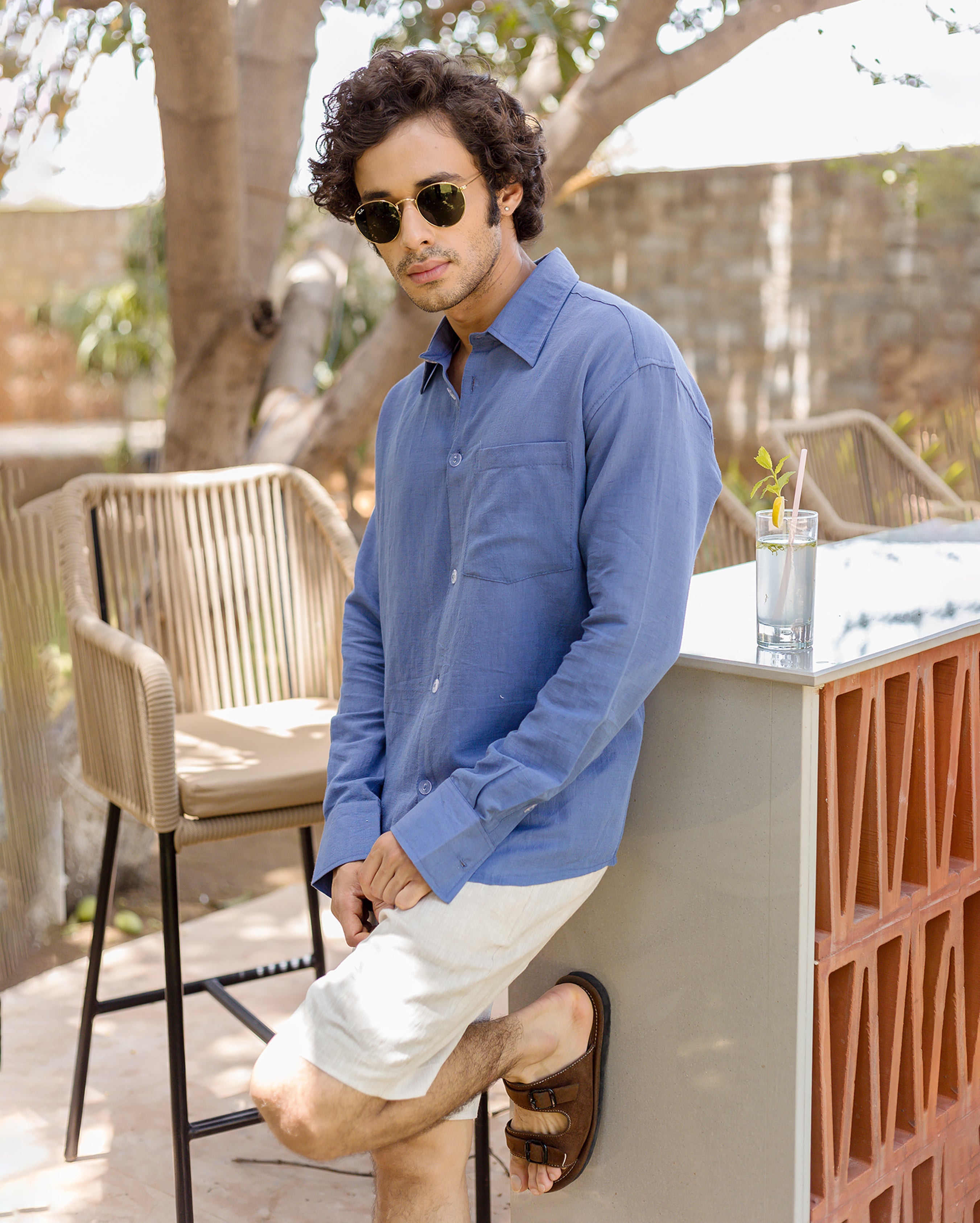 Ivy Blue Linen Solid Shirt