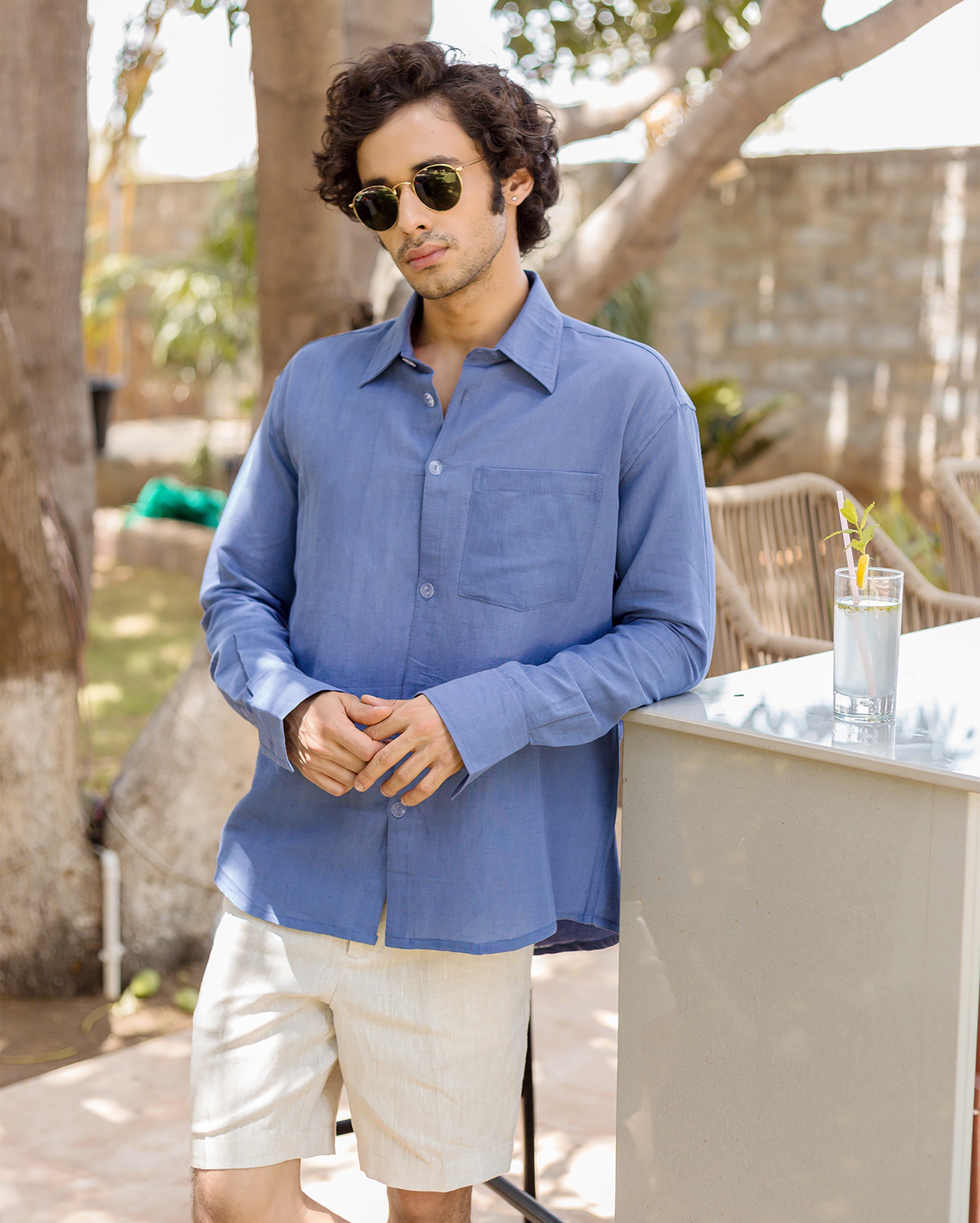 Ivy Blue Linen Solid Shirt