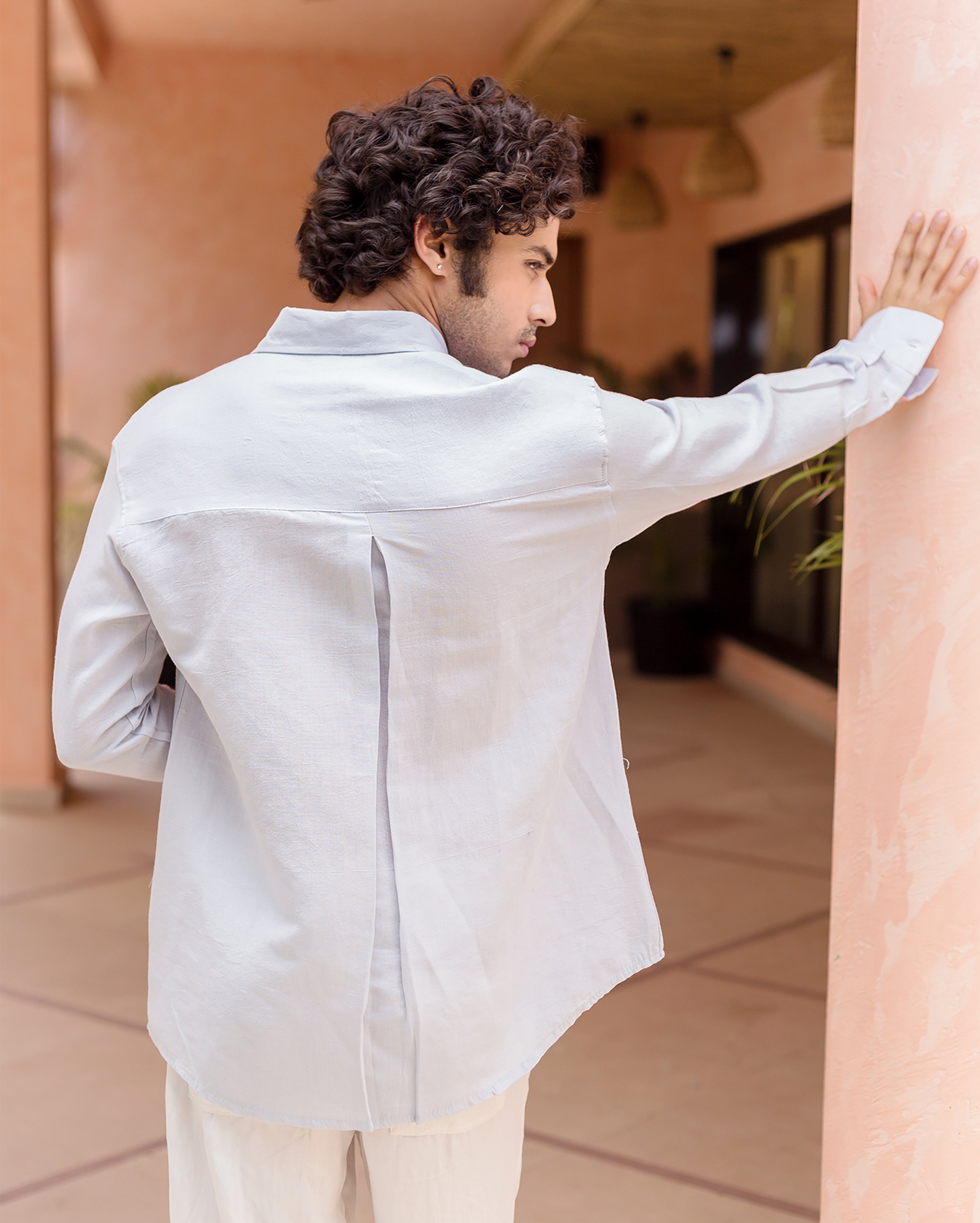 Elodie Blue Linen Solid Shirt