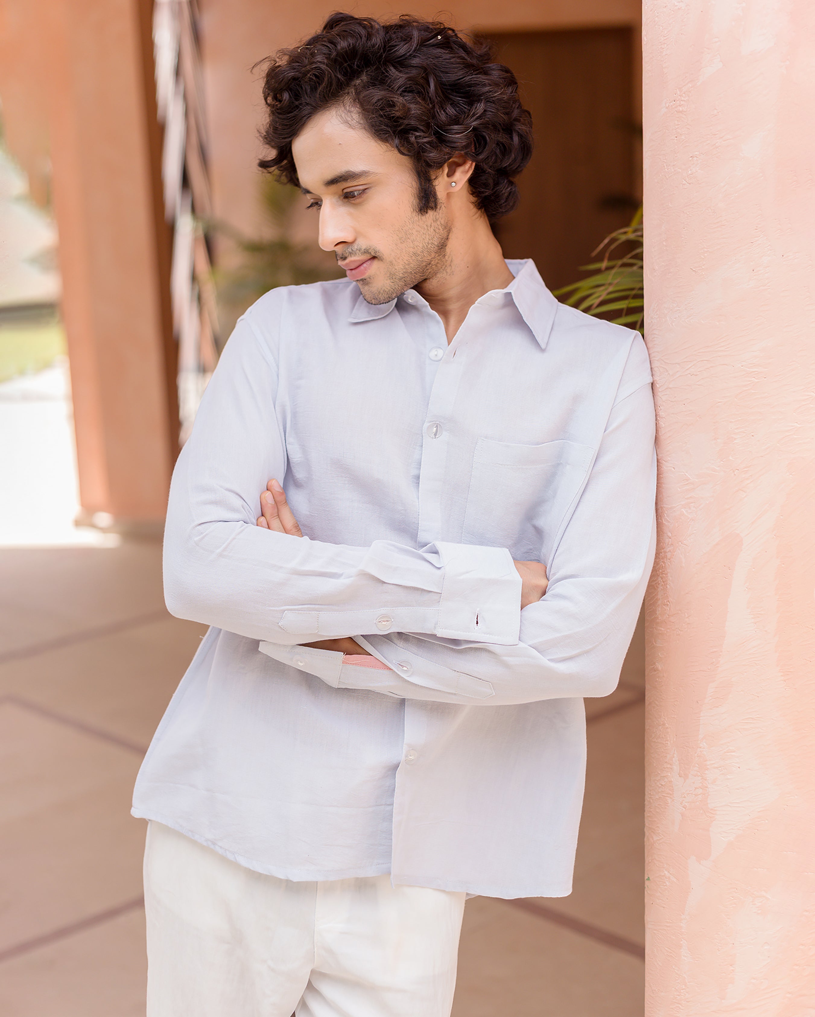 Elodie Blue Linen Solid Shirt