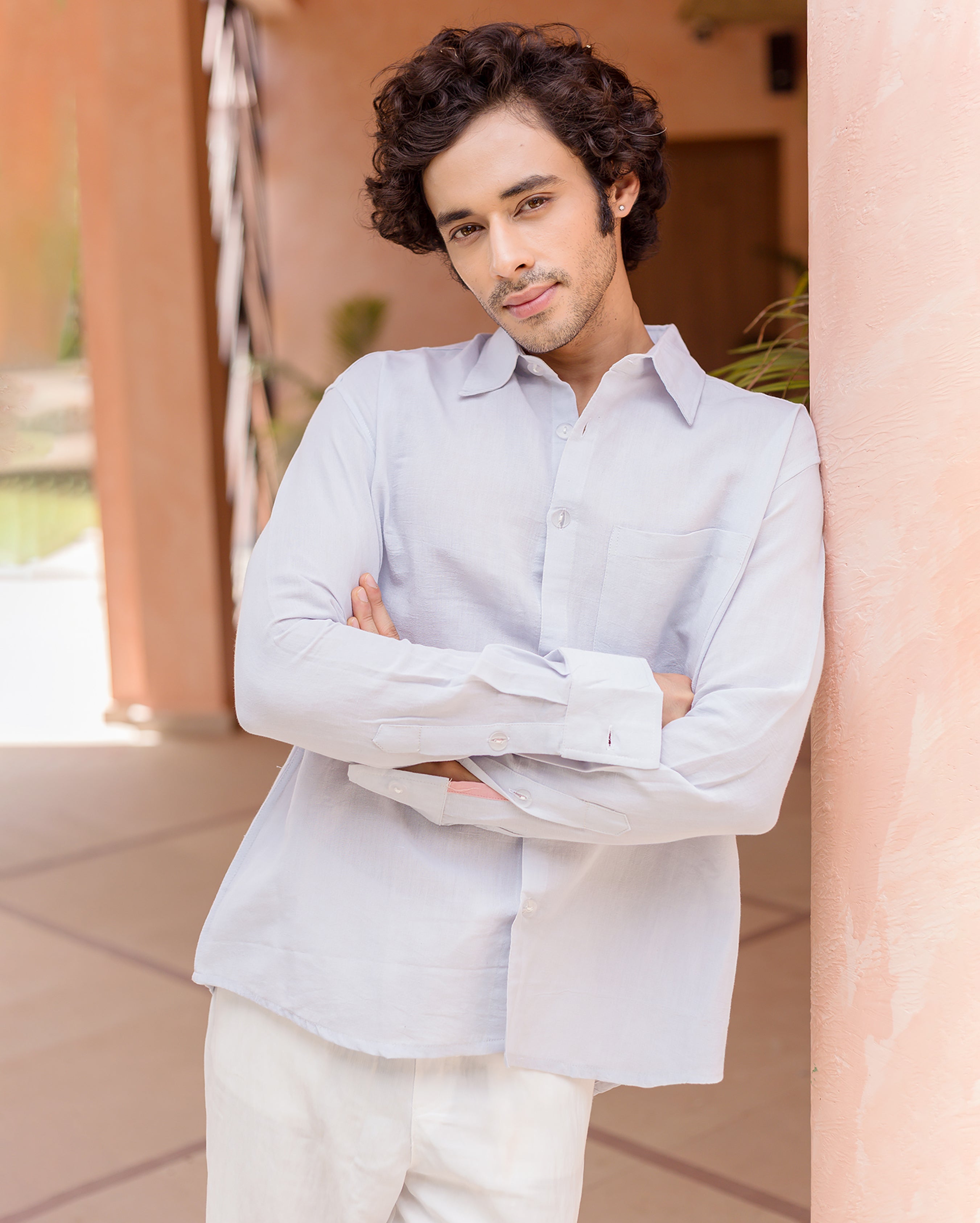 Elodie Blue Linen Solid Shirt
