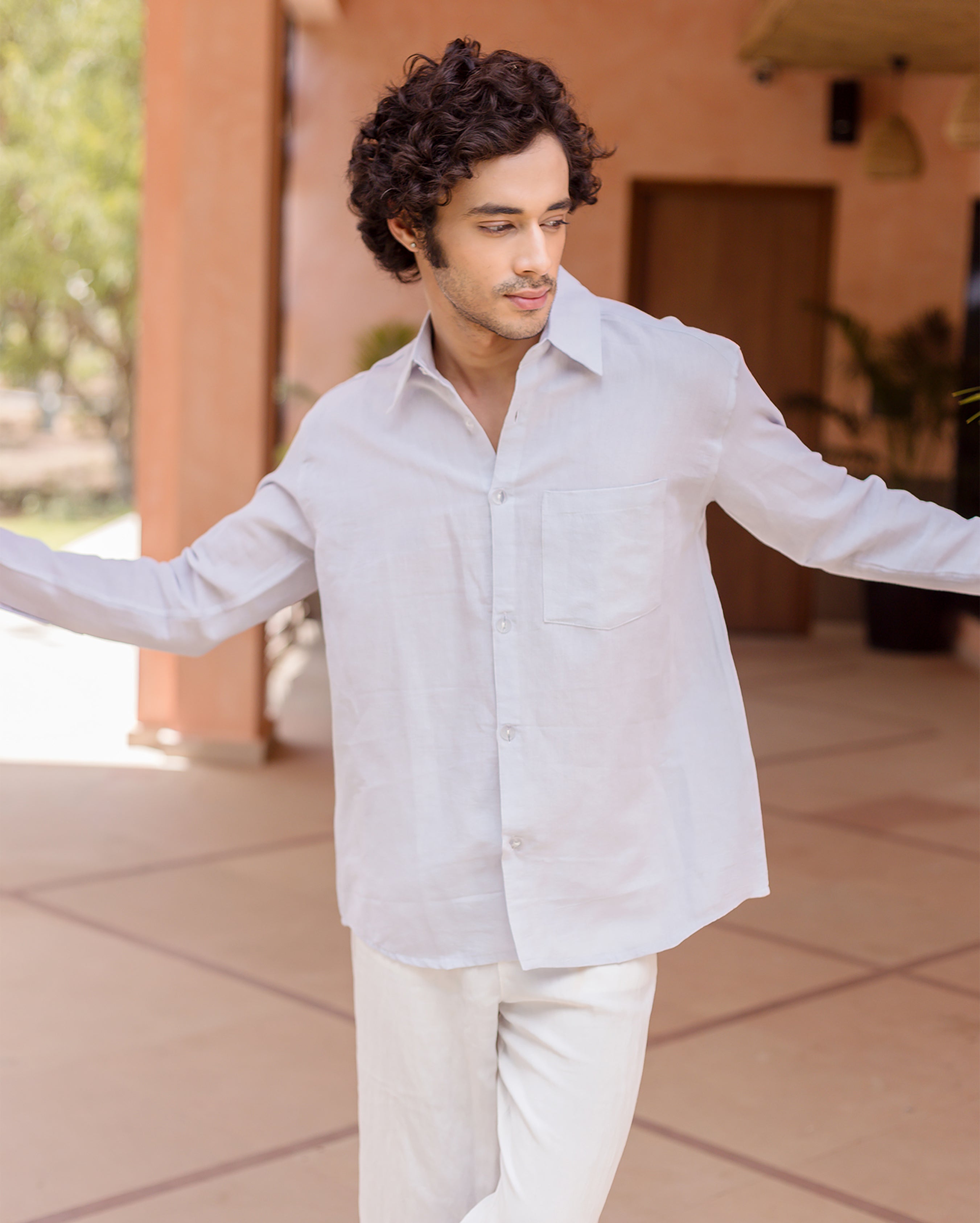 Elodie Blue Linen Solid Shirt
