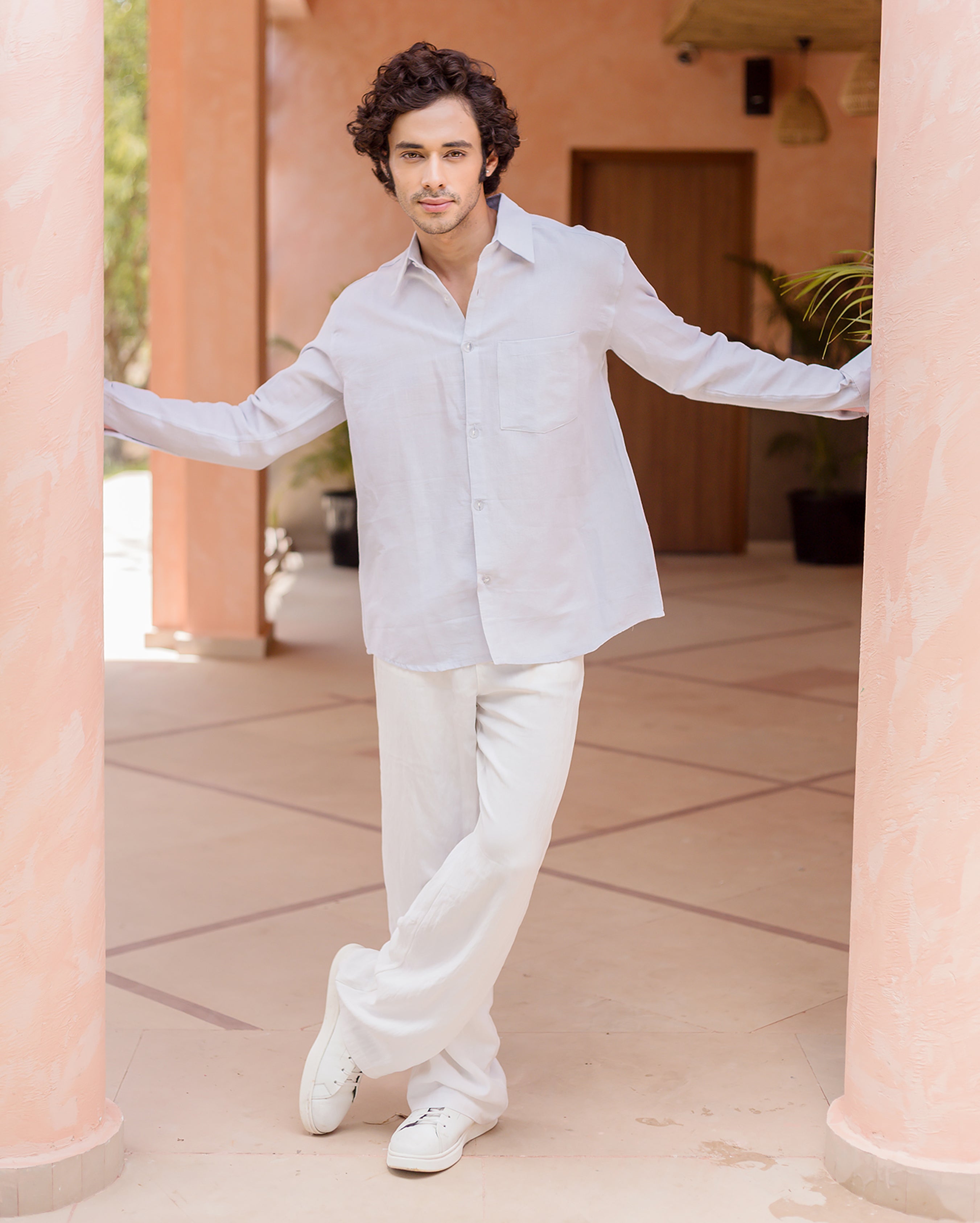Elodie Blue Linen Solid Shirt