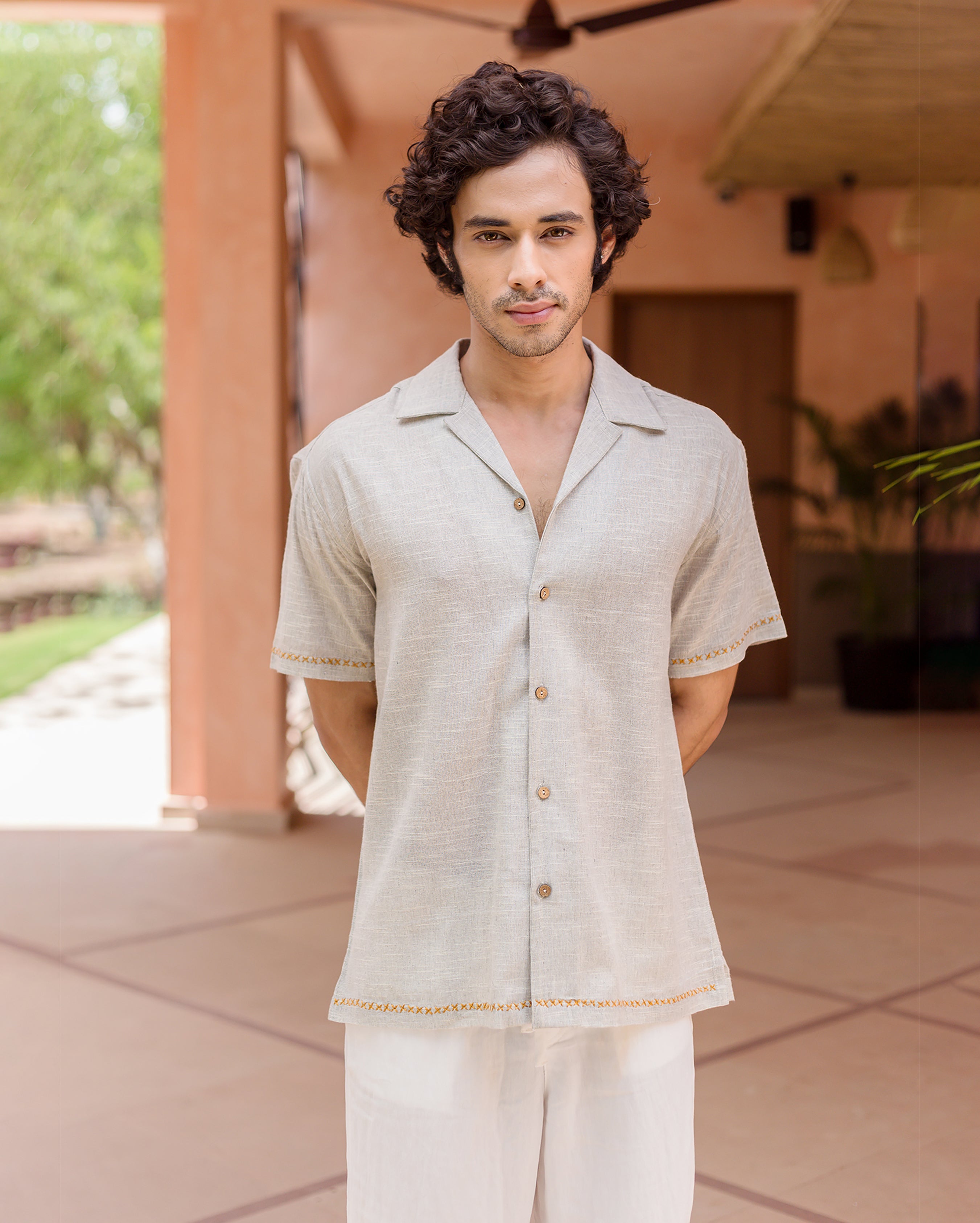 Owen Grey Embroidered Cotton Shirt