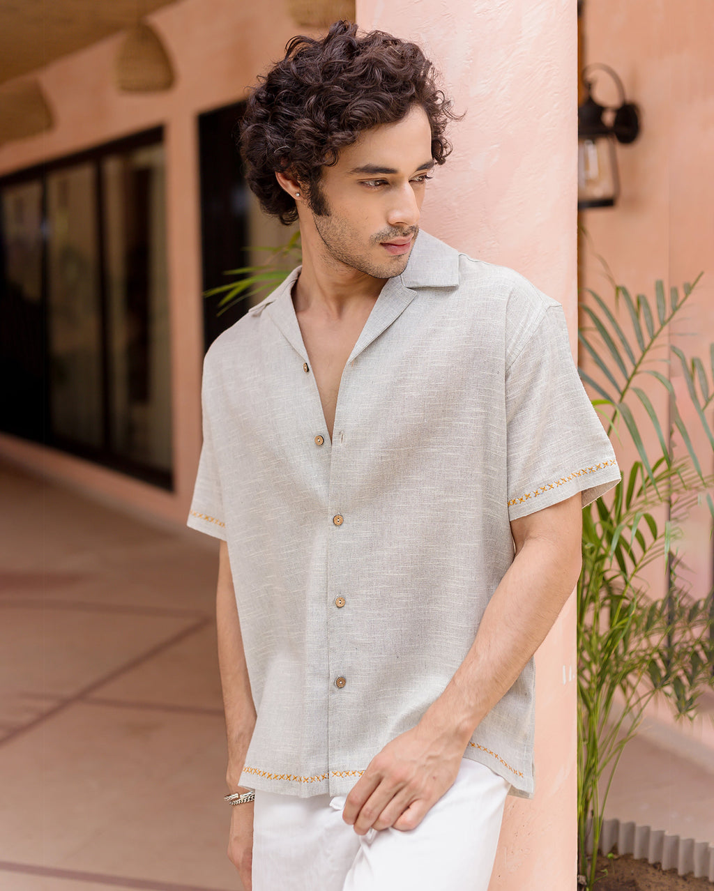 Owen Grey Embroidered Cotton Shirt