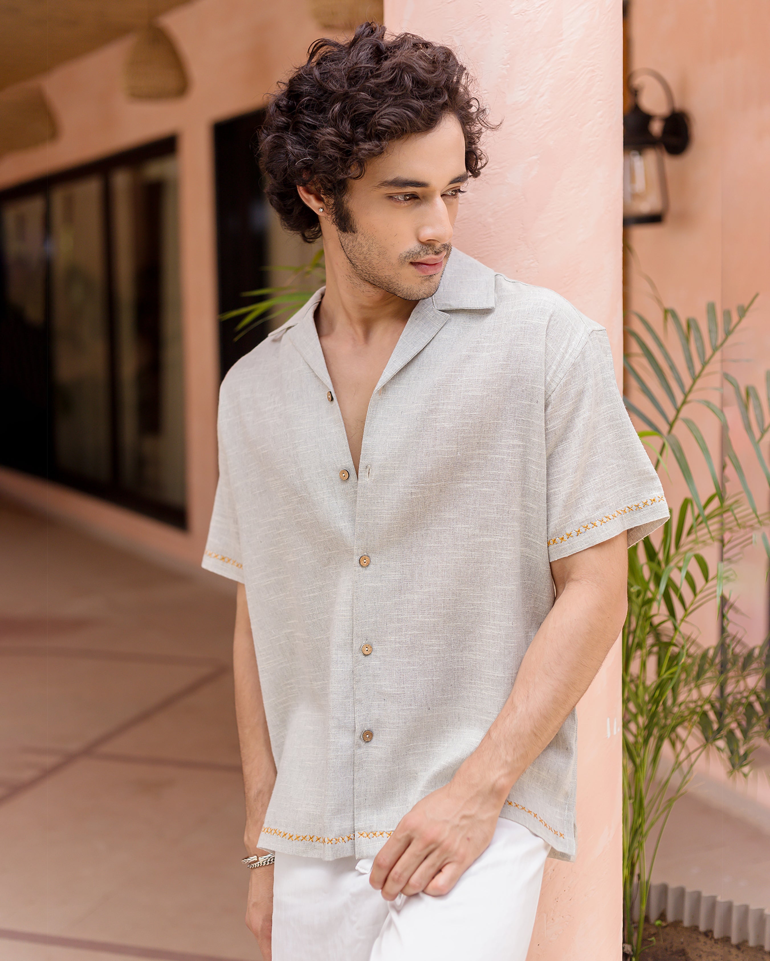 Owen Grey Embroidered Cotton Shirt