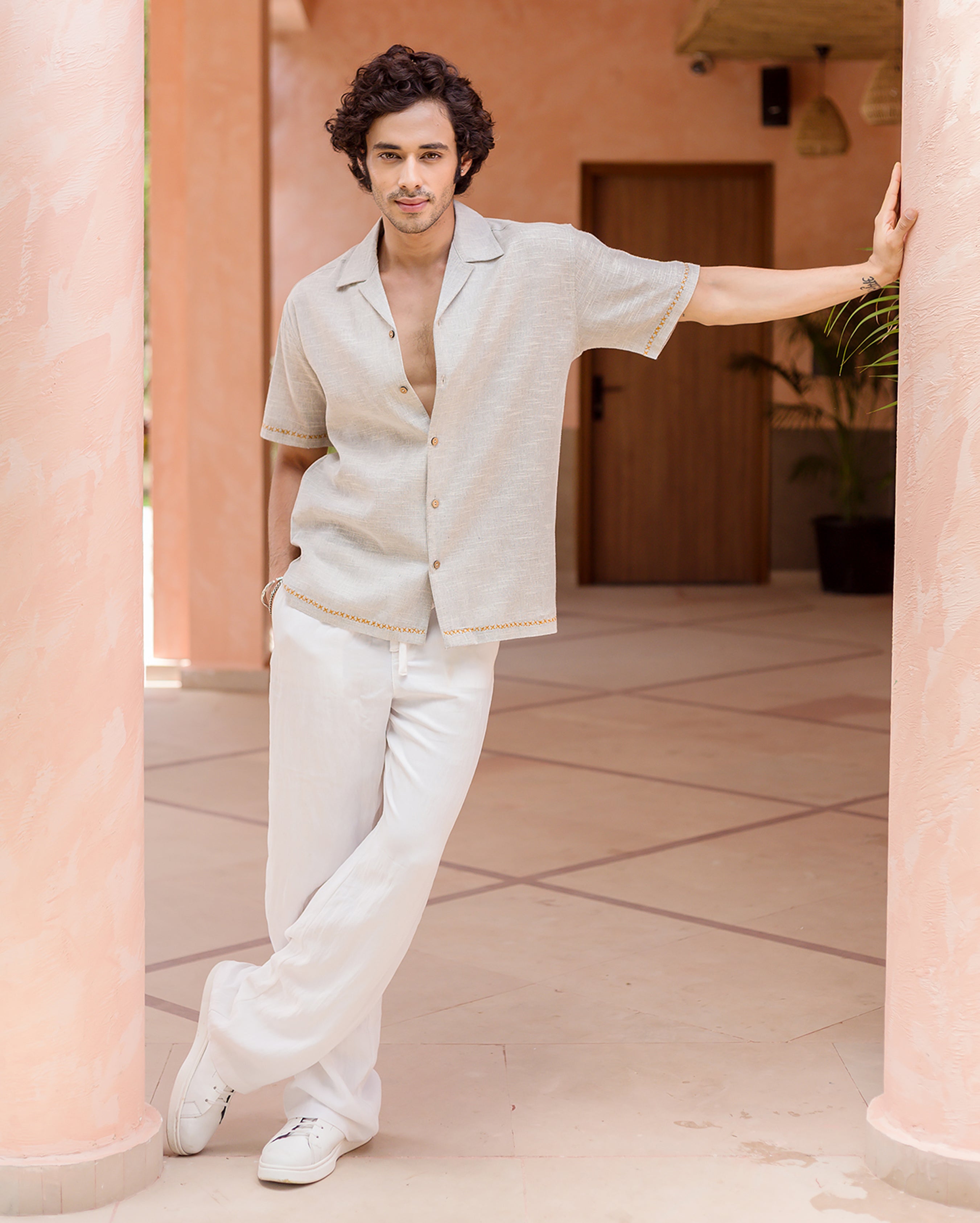 Owen Grey Embroidered Cotton Shirt