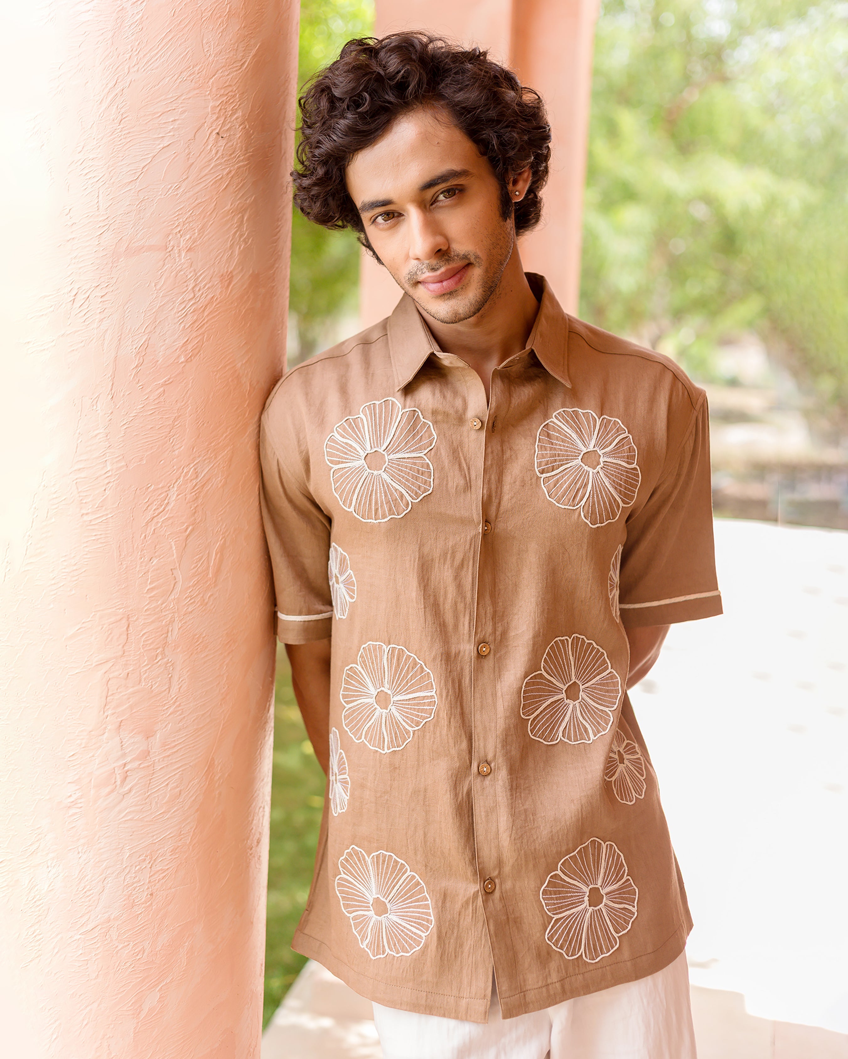 Cody Brown Embroidered Cotton Shirt