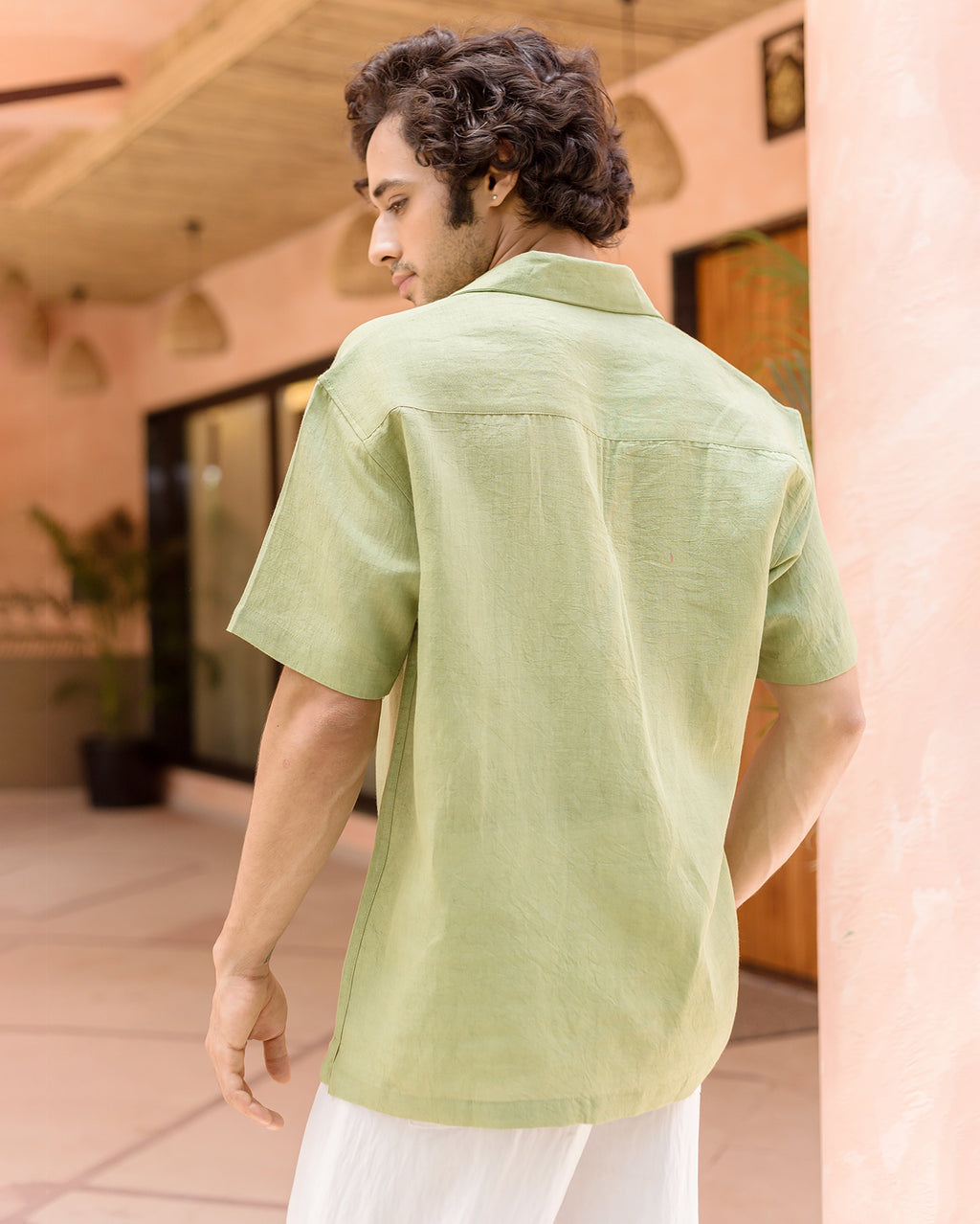 Marlo Pistachio Green Linen Solid Shirt