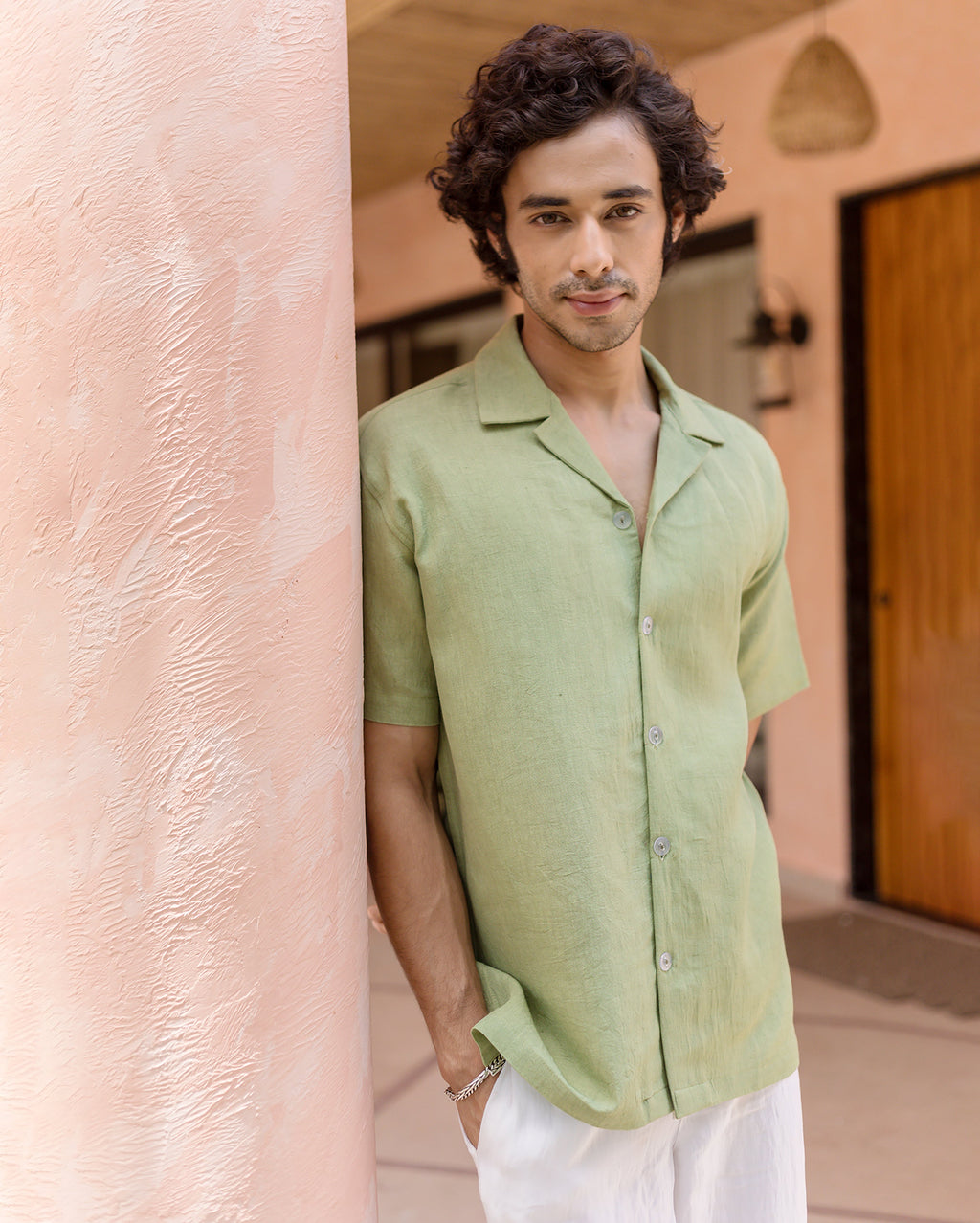 Marlo Pistachio Green Linen Solid Shirt