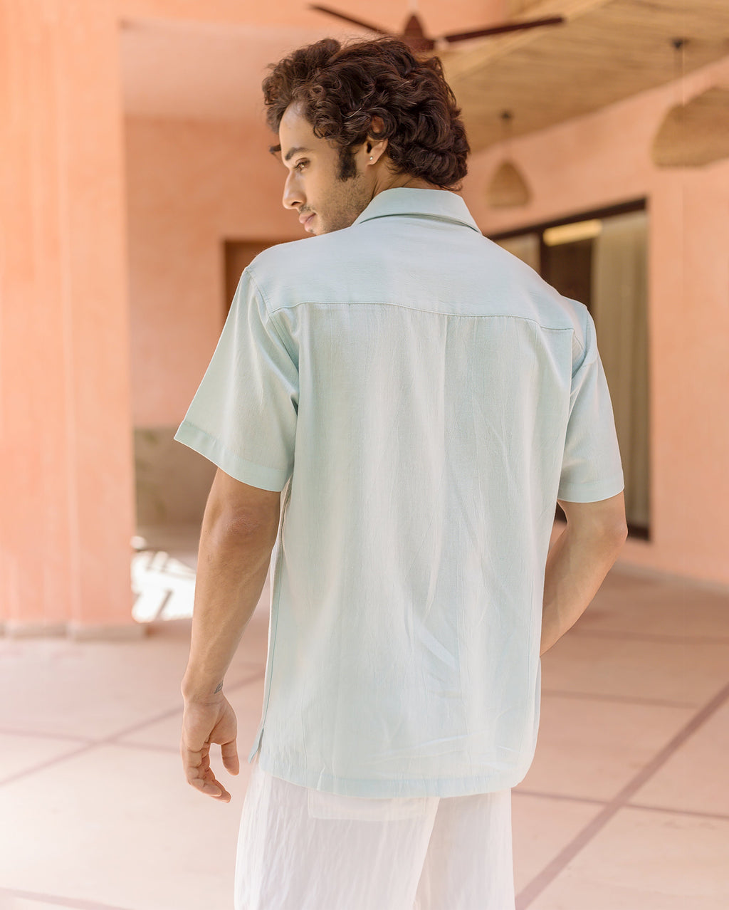 Niko Pastel Blue Embroidered Slub Shirt
