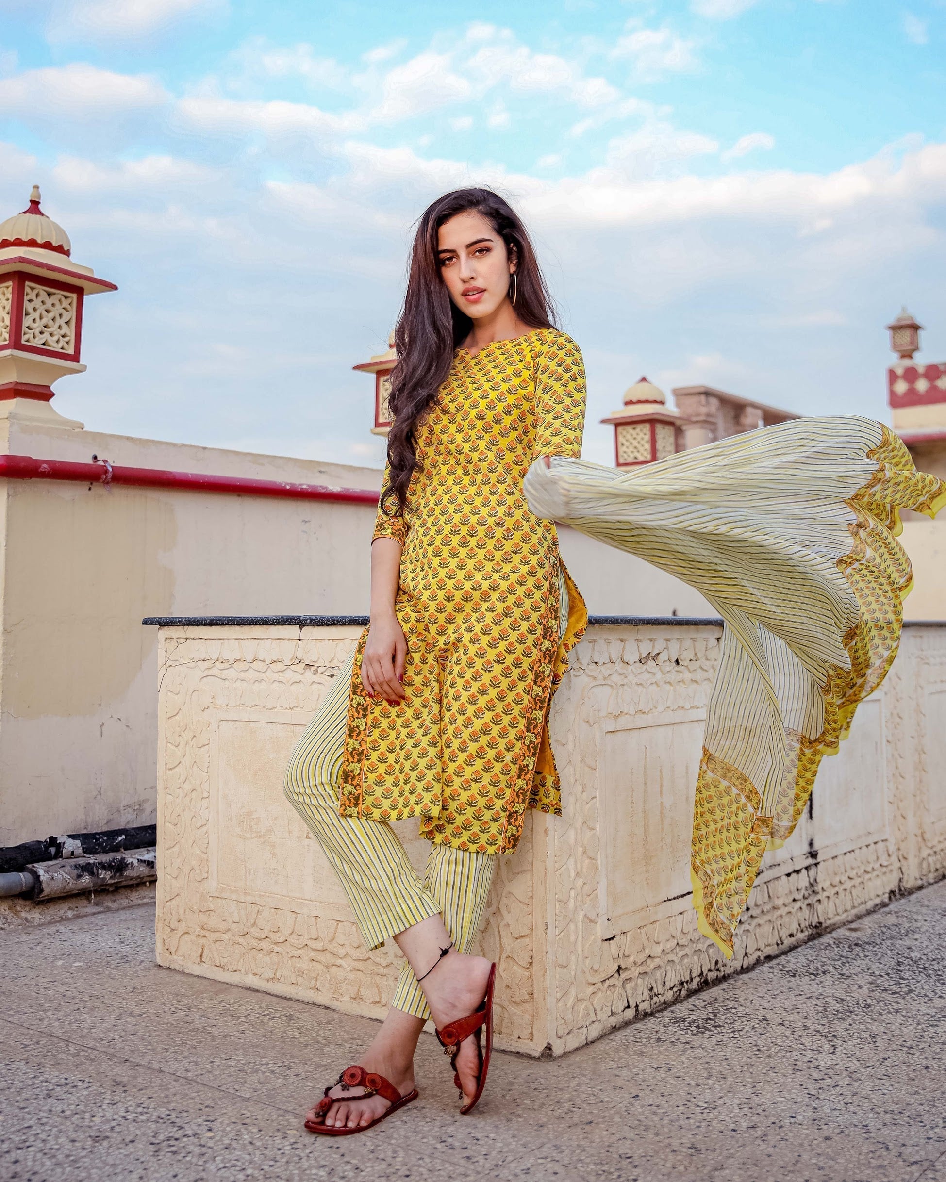 Lemon Floral Handblock Cotton Suit