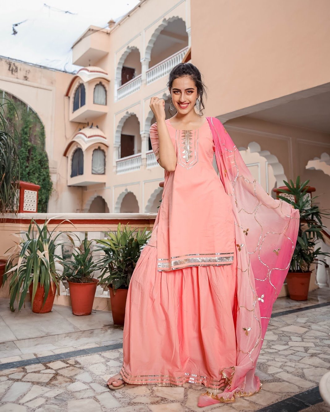 Pastel Peach Gotapatti Sharara Set